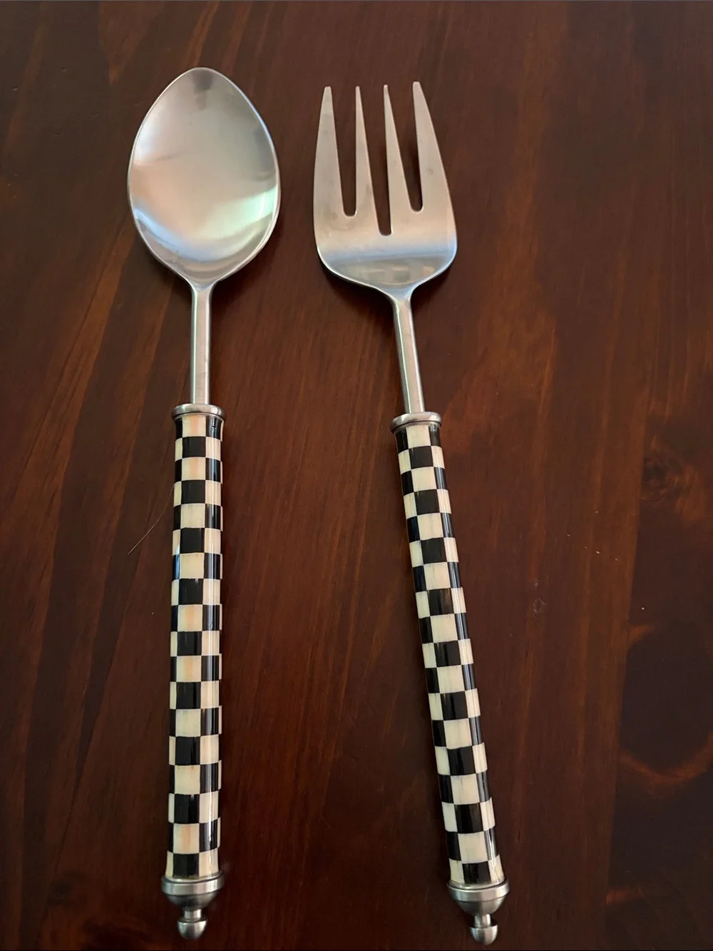 Mackenzie Childs Stainless Steel Serving Spoon and Fork Set